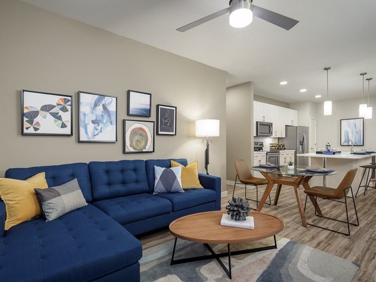 Decorated Apartment Living Room at The Baldwin at St. Paul Square, Texas, 78205
