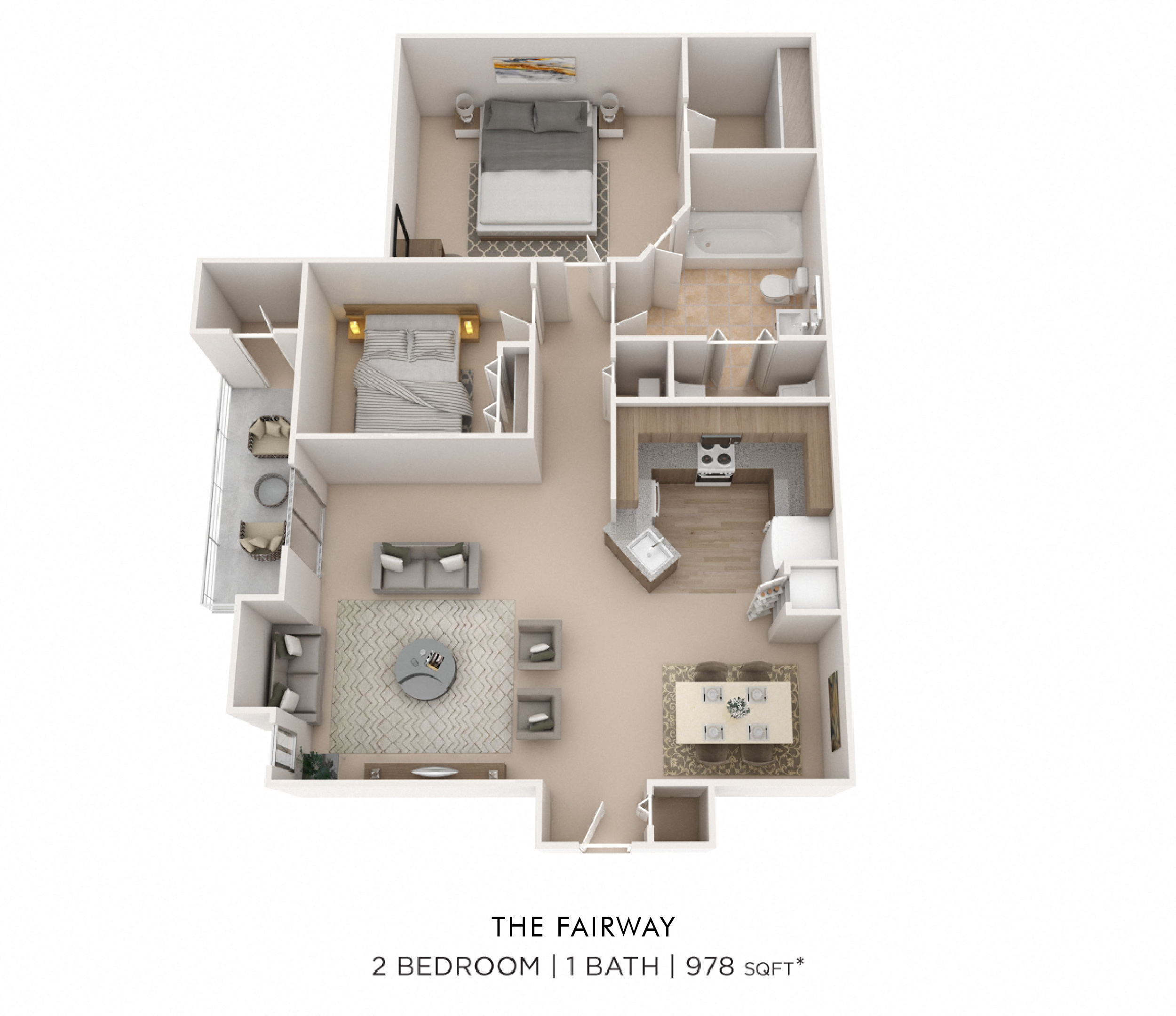 Two Bedroom- 978 sqft floor plan