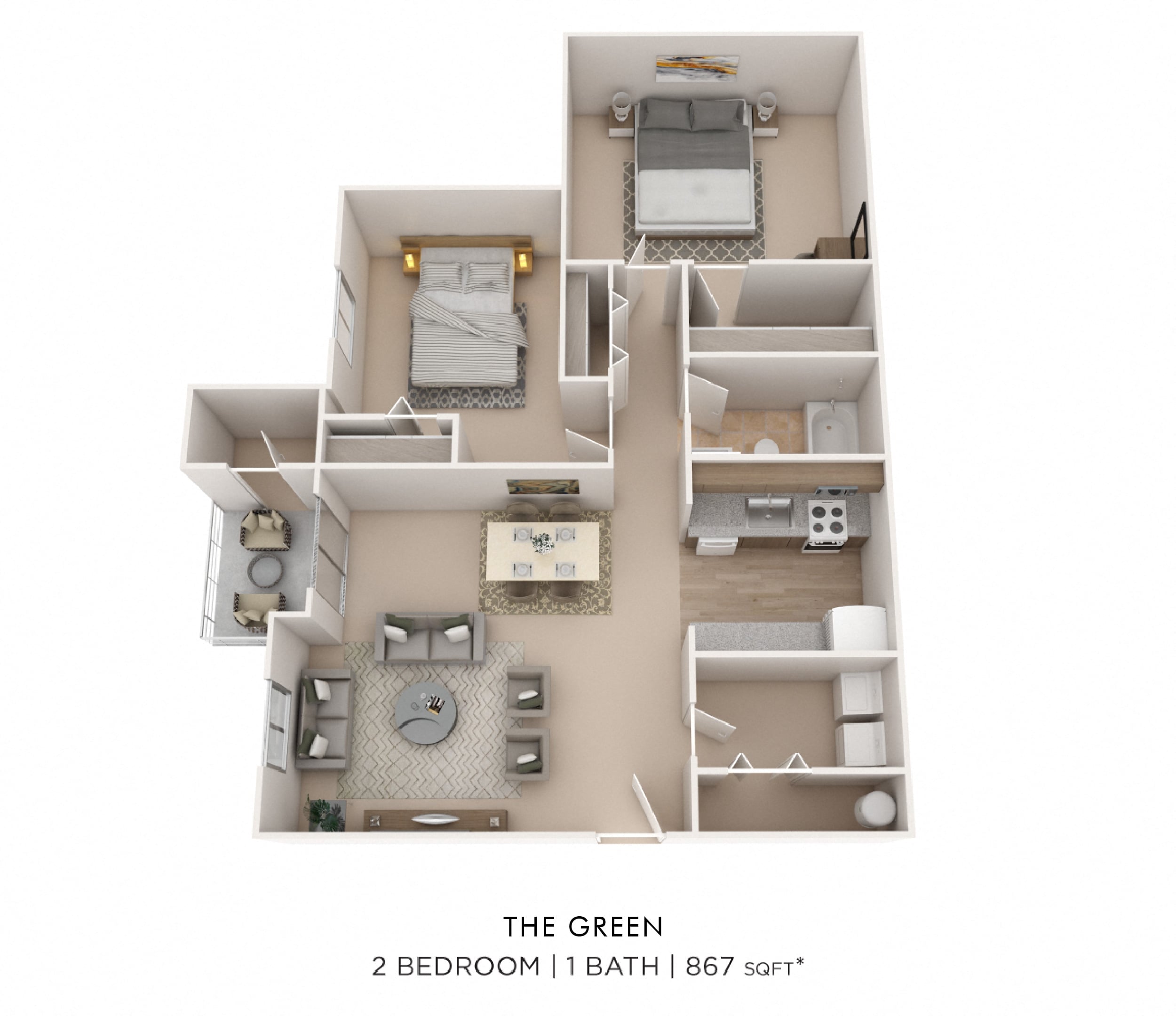 Two Bedroom -867 sqft floor plan