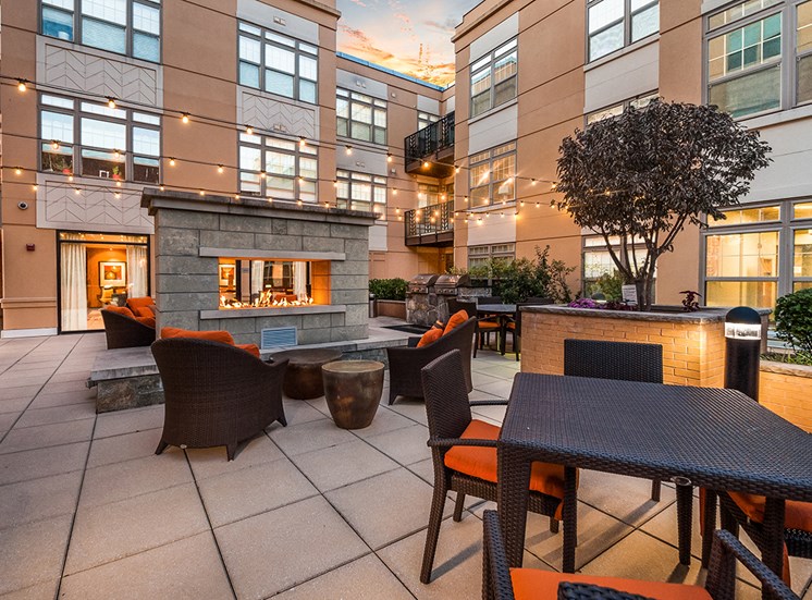 Dining and lounge areas in Northgate's private courtyard