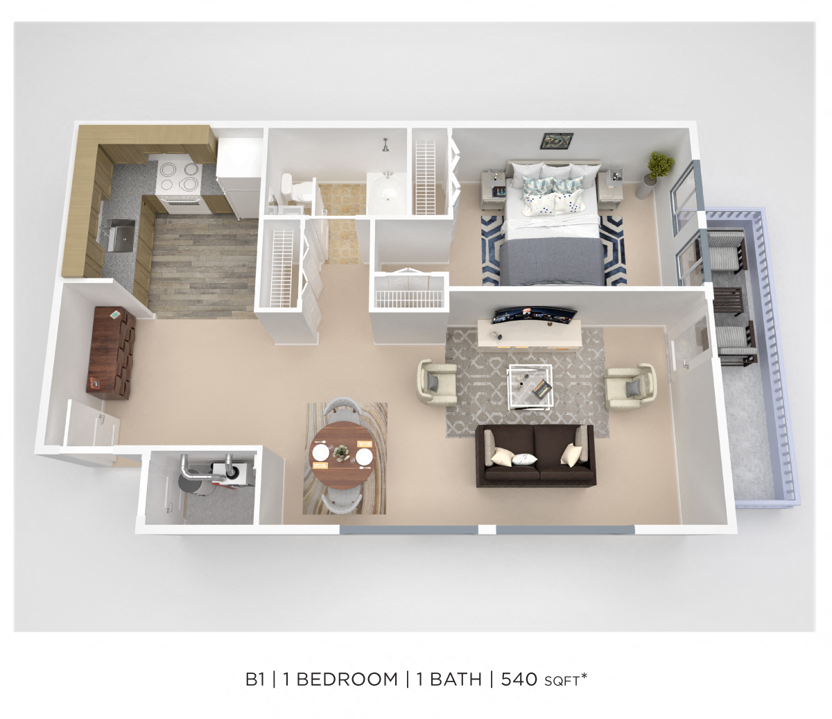 One Bedroom - 540 sqft floor plan