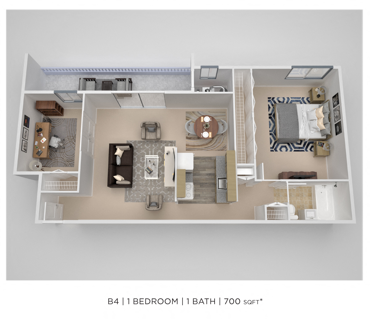 One Bedroom w/ Den - 700 sqft floor plan