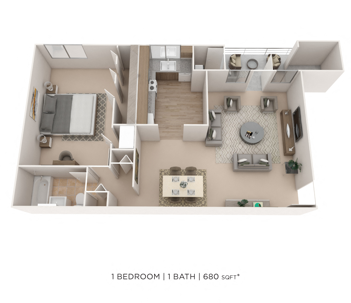 One Bedroom - 680 sqft floor plan