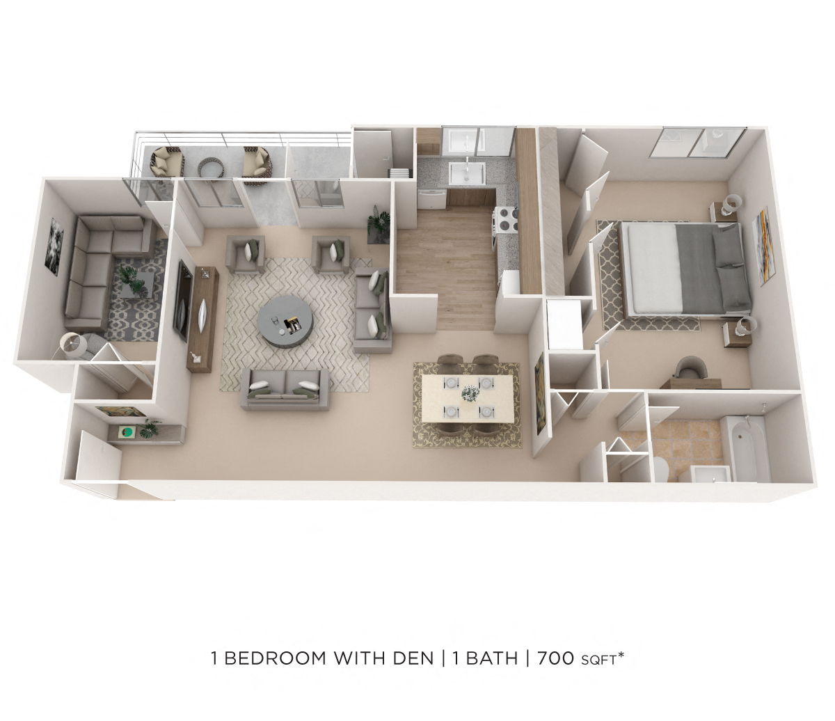 One Bedroom w/ Den - 700 sqft floor plan