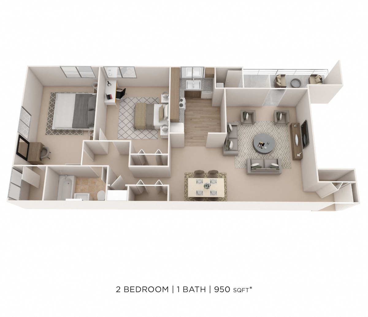 Two Bedroom - 950 sqft floor plan
