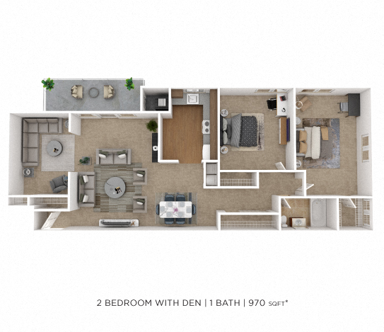 Two Bedroom w/ Den - 970 sqft floor plan