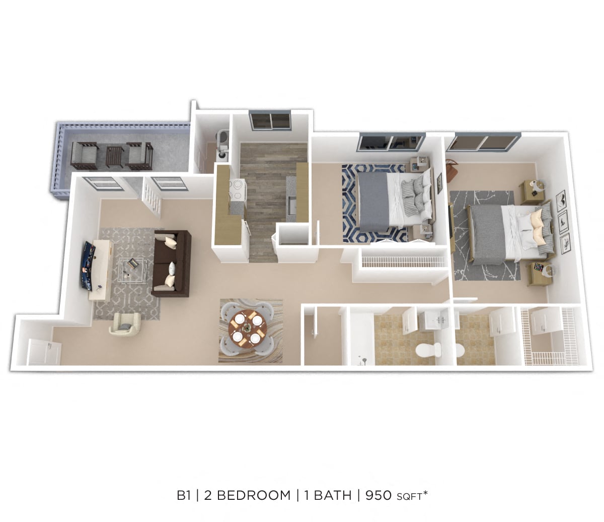Two Bedroom 1.5 Bath floor plan