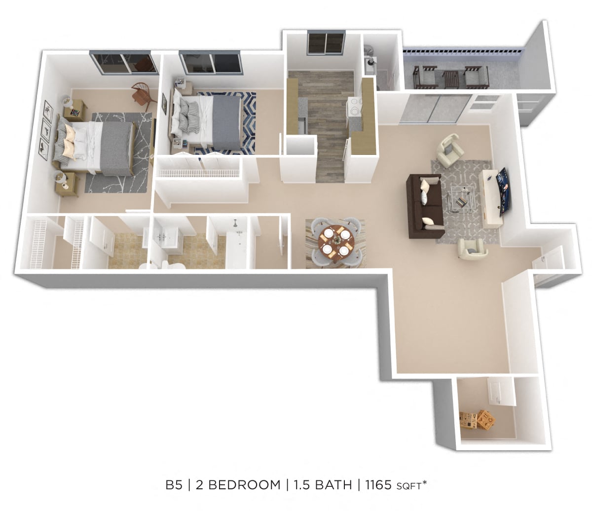 Two Bedroom 1.5 Bath w/ Alcove/Den floor plan