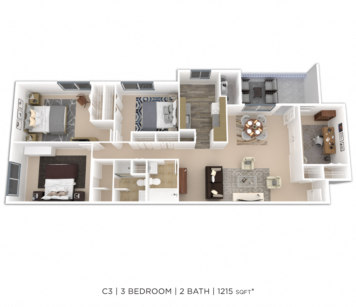 Three Bedroom 2 Bath floor plan