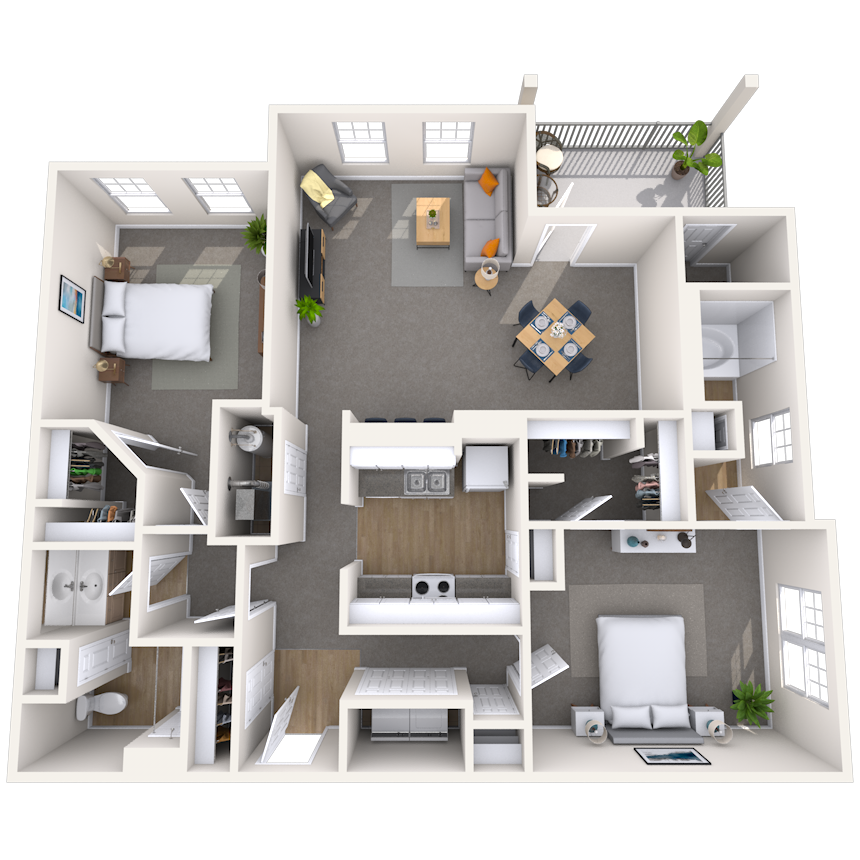 Traditional 2x2 1223-1320 SF floor plan
