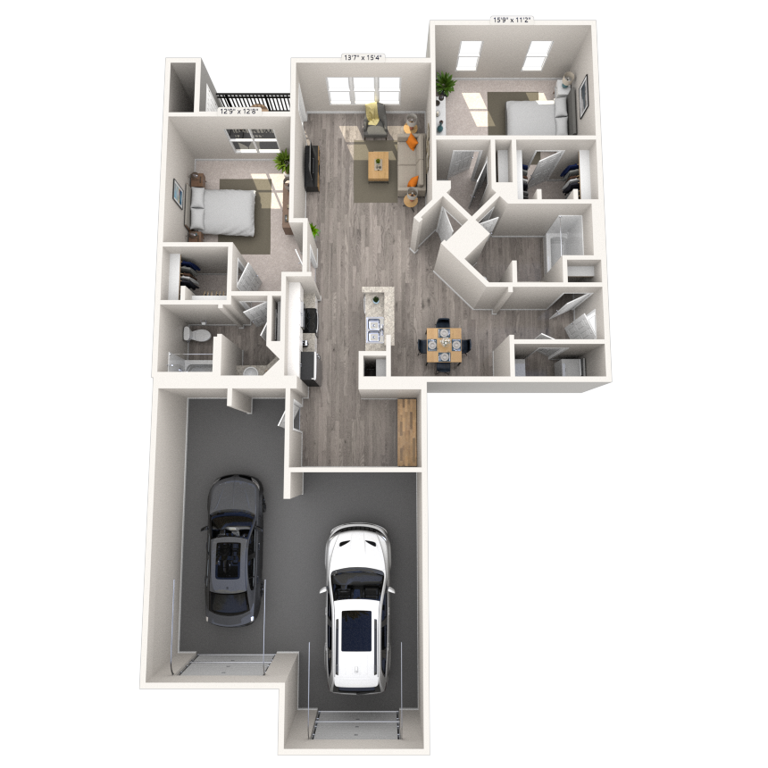 Traditional 2x2 1295-1477 SF floor plan