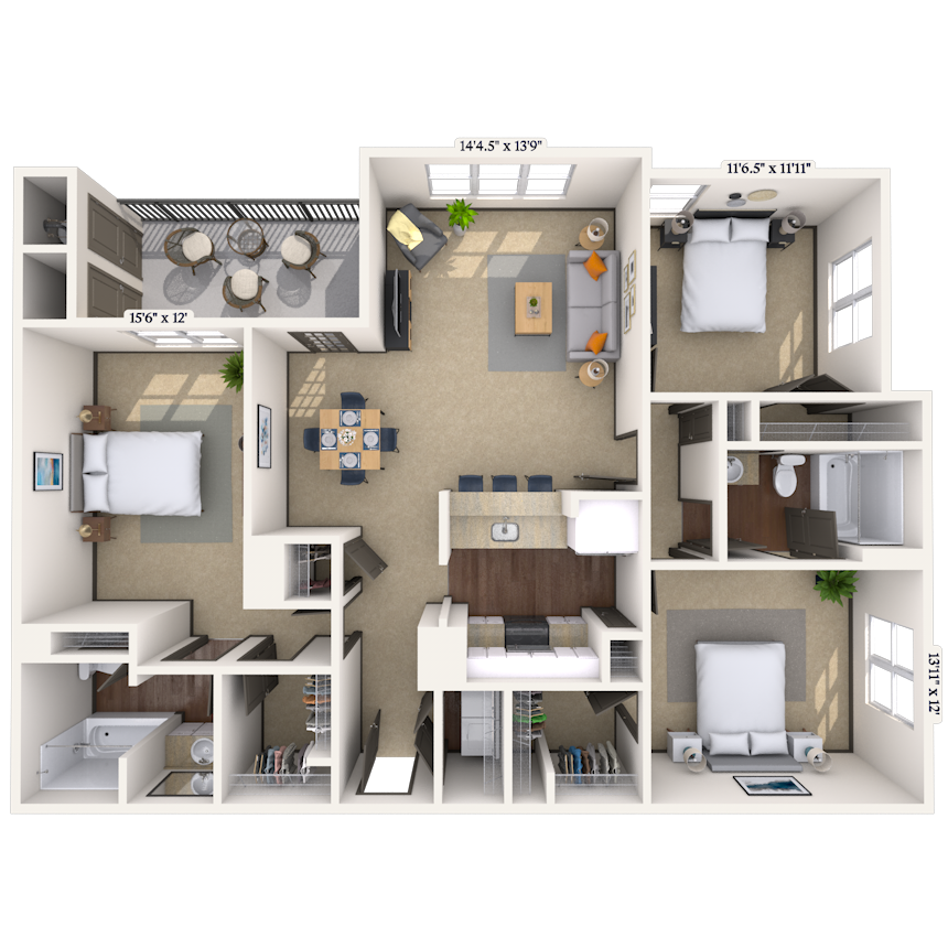 Traditional 3x2 1363-1470 SF floor plan