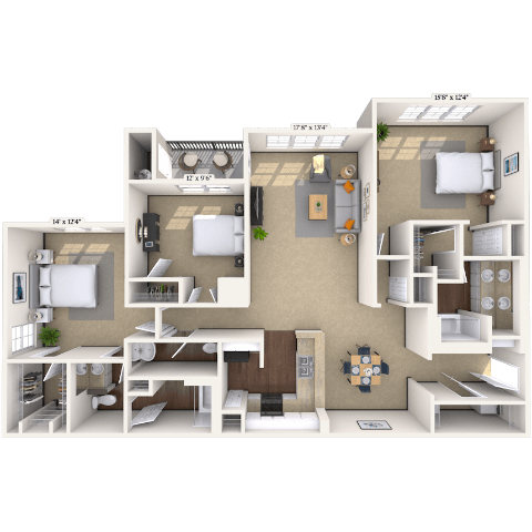 Traditional 3x2.5 1552-1750 SF floor plan