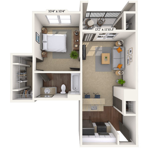 Traditional 1x1 545-550 SF floor plan