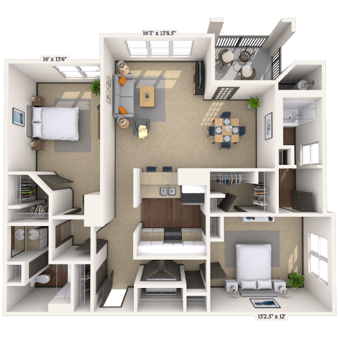 Traditional 2x2 1220-1328 SF floor plan