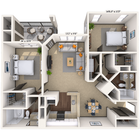 Traditional 2x2 1134-1384 SF floor plan