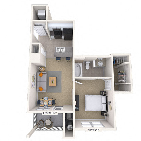 Traditional 1x1 572-587 SF floor plan