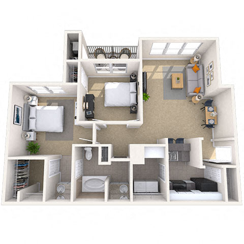 Traditional 2x1 982 SF floor plan