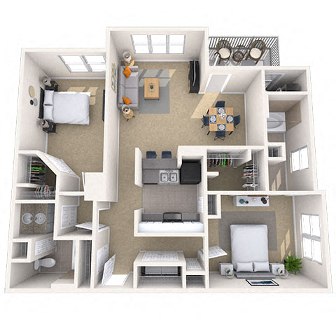 Traditional 2x2 1202-1299 SF floor plan