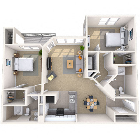 Traditional 2x2 1113 SF floor plan