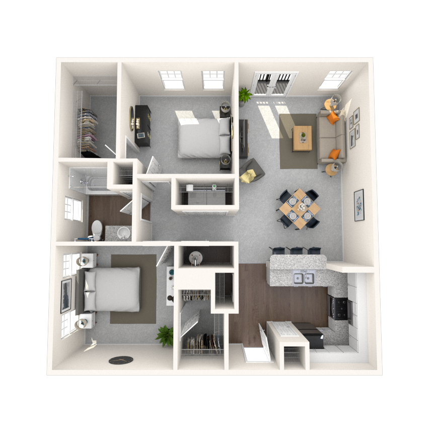 Traditional 2x1 958-990 SF floor plan