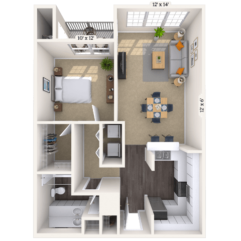Traditional 1x1 697-920 SF floor plan