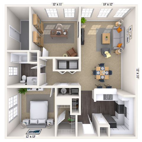 Traditional 1x1 925-958 SF floor plan