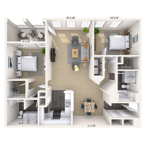 Traditional 2x2 1214-1488 SF floor plan