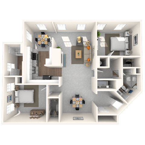 Traditional 2x2 1290 SF floor plan