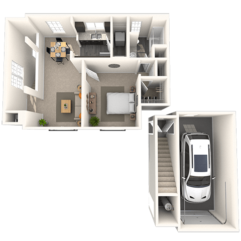 Bungalow 1x1 950 SF floor plan