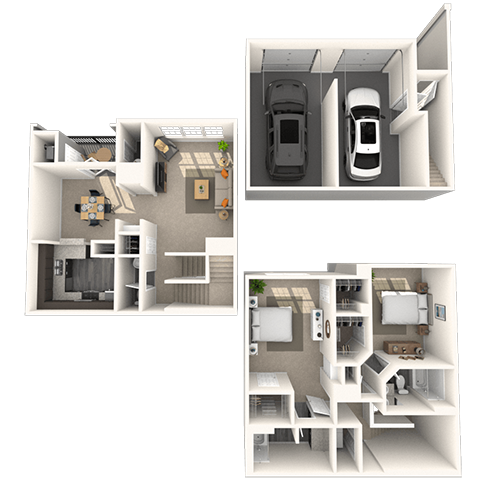 Dual Level 2x2.5 1291-1638 SF floor plan