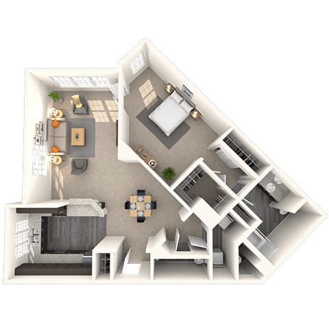 Traditional 1x1.5 859-878 SF floor plan