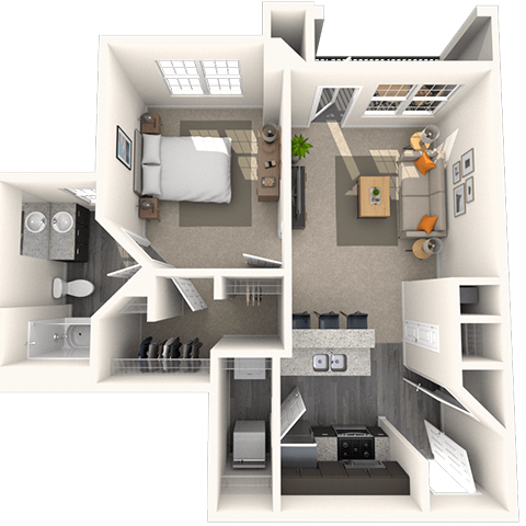 Traditional 1x1 595 SF floor plan