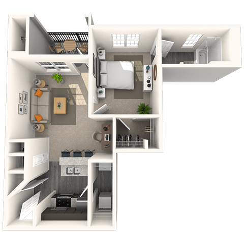 Traditional 1x1 601 SF floor plan