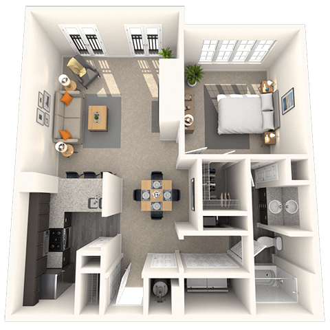 Traditional 1x1 779 SF floor plan