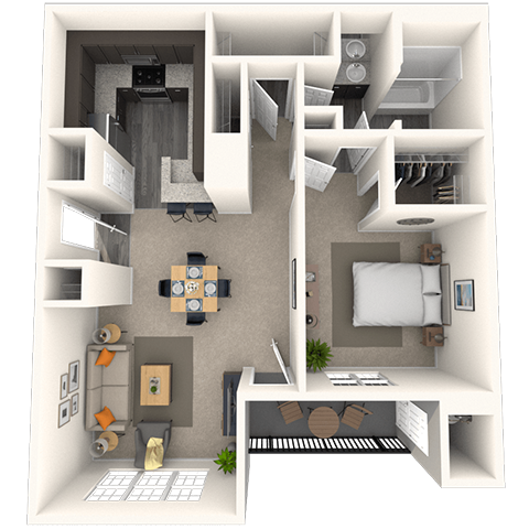 Traditional 1x1 840 SF floor plan