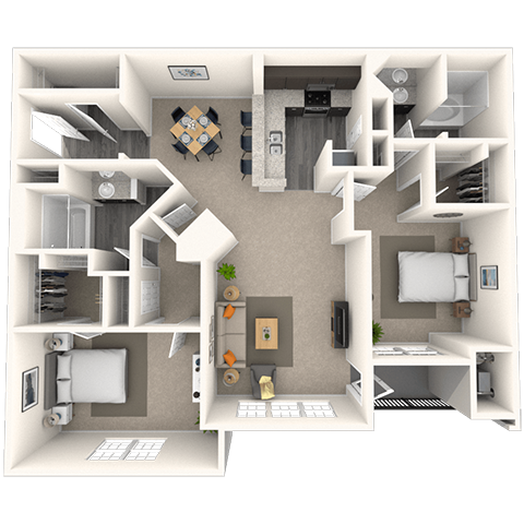 Traditional 2x2 1119-1133 SF floor plan