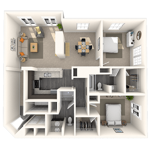 Traditional 2x2 1261 SF floor plan