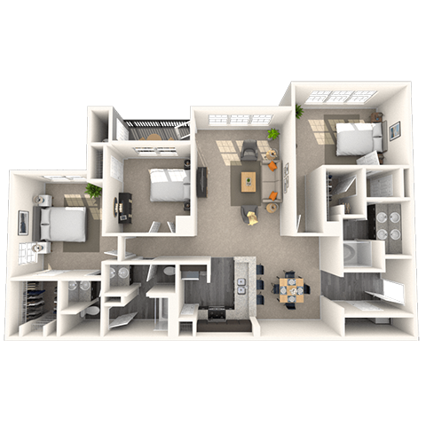 Traditional 3x2.5 1536-1737 SF floor plan