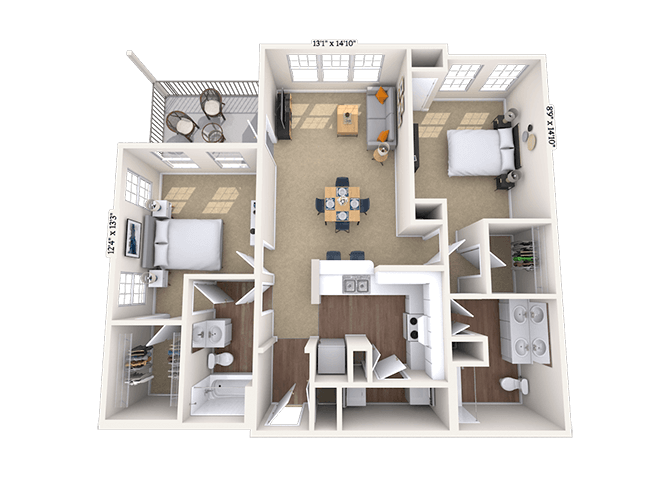 Traditional 2x2 1136-1246 SF floor plan