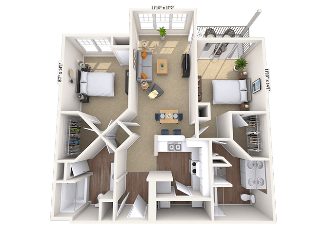 Traditional 2x2 1274 SF floor plan