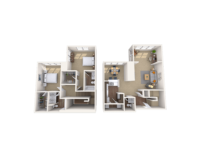 Dual Level 2x2.5 1398 SF floor plan