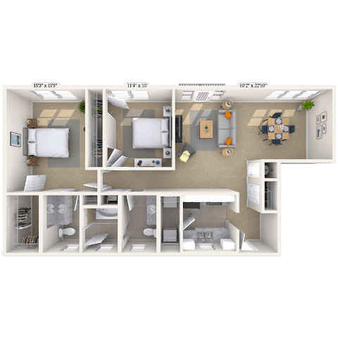 Traditional 2x1.5 1024 SF floor plan