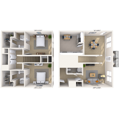 Dual Level 2x2.5 1324 SF floor plan