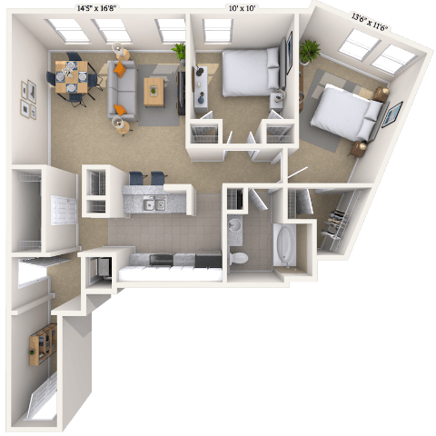 Traditional 2x1 960-1062 SF floor plan