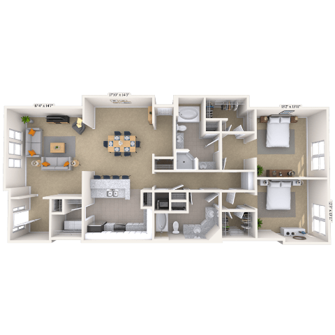 Traditional 3x3 1721 SF floor plan