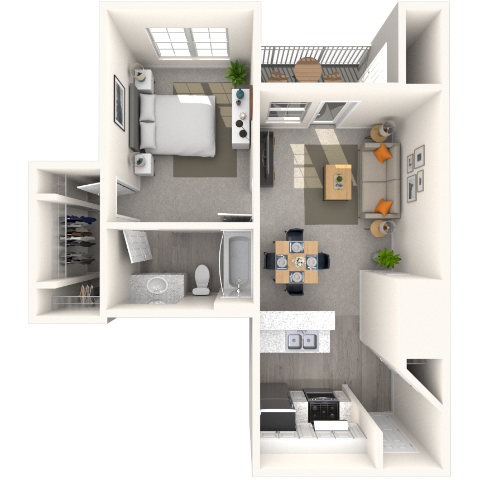 Traditional 1x1 559-594 SF floor plan