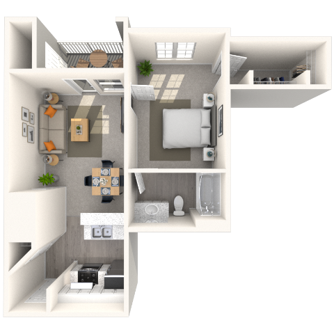 Traditional 1x1 563-612 SF floor plan