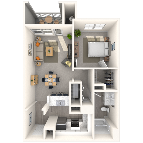 Traditional 1x1 782-857 SF floor plan