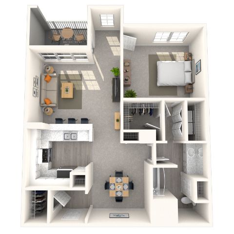 Traditional 1x1 882-899 SF floor plan
